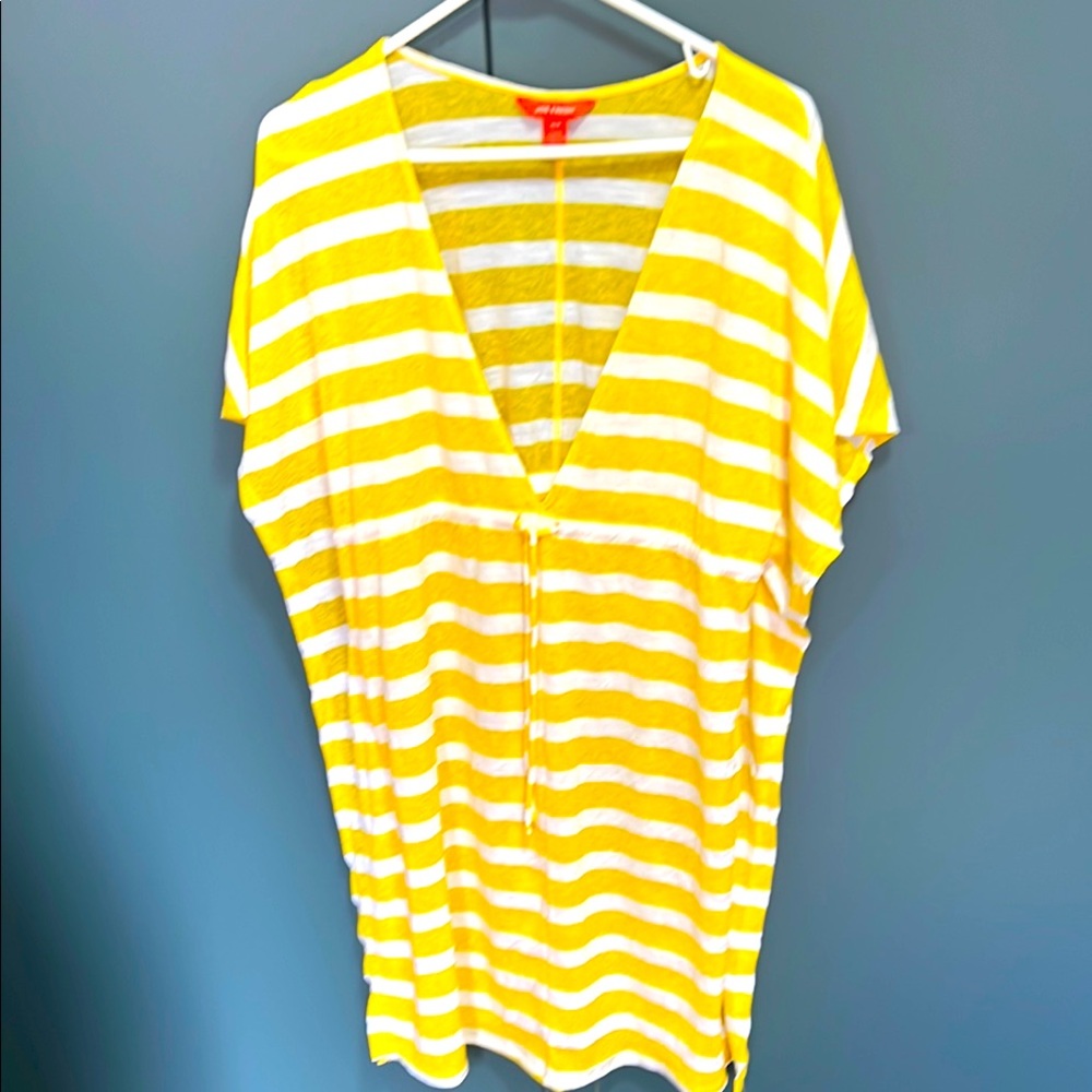 KOE FRESH Yellow and White Striped Women's Swim Cover-Up Size M